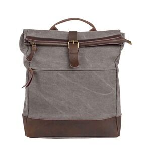 Zede Paris Military School Backpack Washed Cotton Canvas Leather Trim Grey 20L